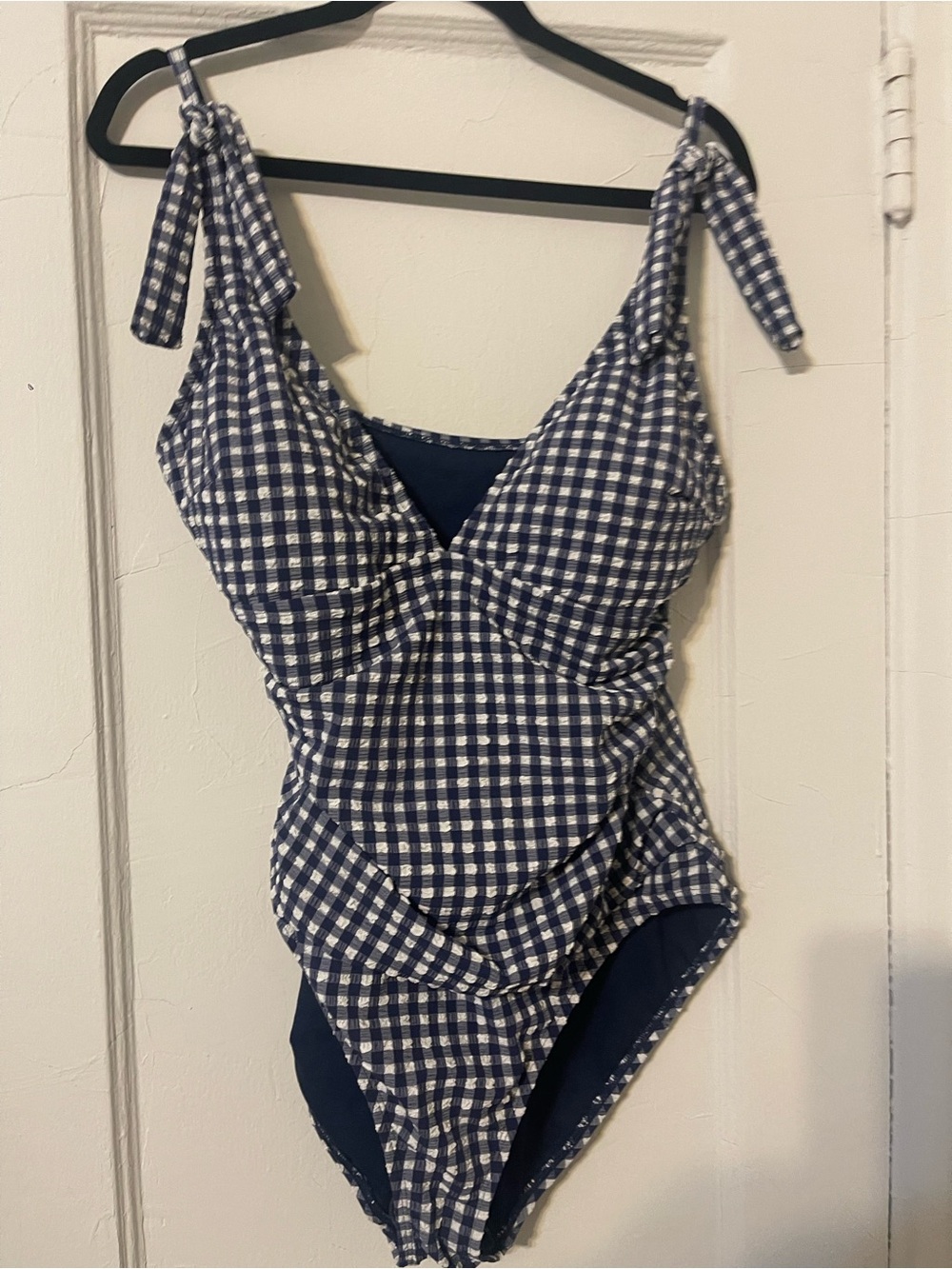 Ellen Tracy Navy and White Gingham One-Piece Swimsuit
